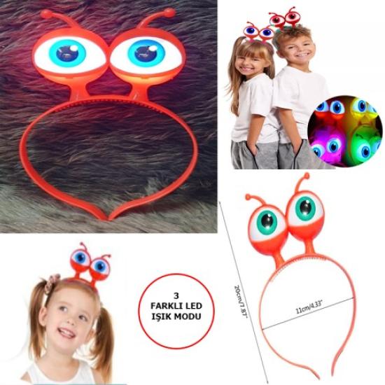 Led Işıklı & Pilli Uzaylı Göz Parti Tacı Kırmızı Renk