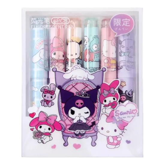 6’lı Fosforlu Kalem Seti - Hello Kitty Kuromi ve Arkadaşları