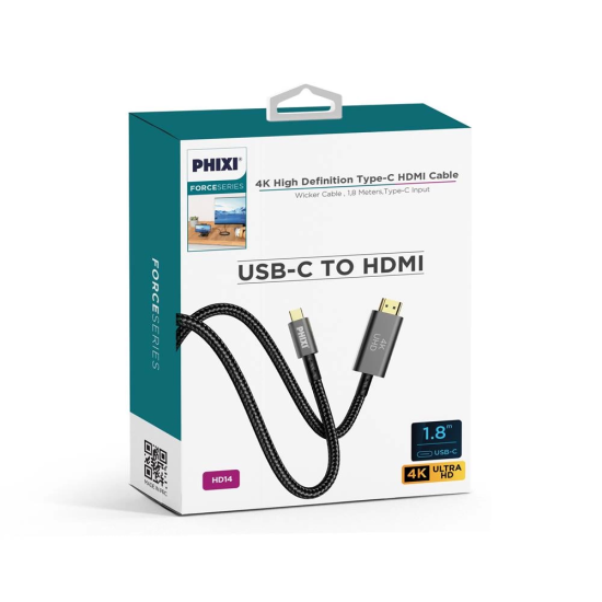 Force Hd14 Type-c To Hdmı 4k Görüntü Aktarma Kablosu, 1.8m, Hasır Kablo